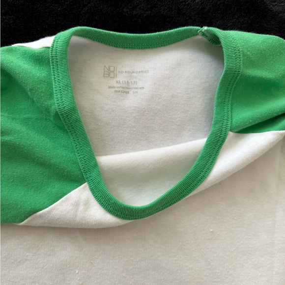 White Cropped Baseball Tee with Green Sleeves - Picture 2 of 3